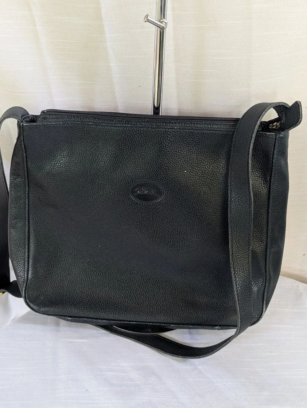 Longchamp Vintage Dark Blue Crossbody Bag with Gold Zipper Pull